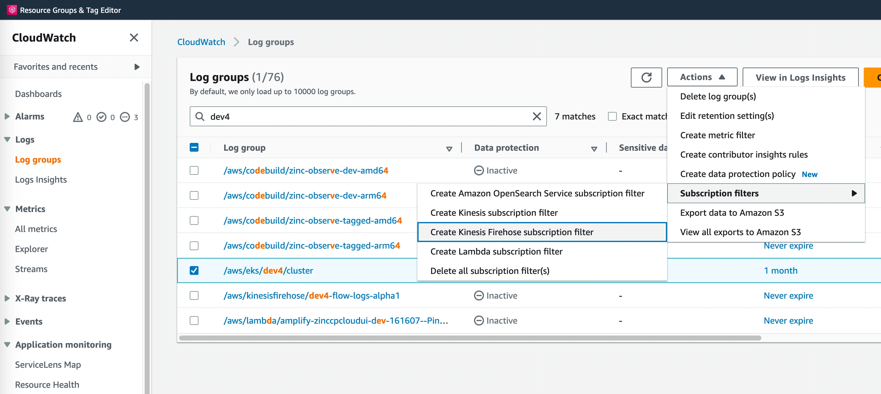 Create Subscription filter
