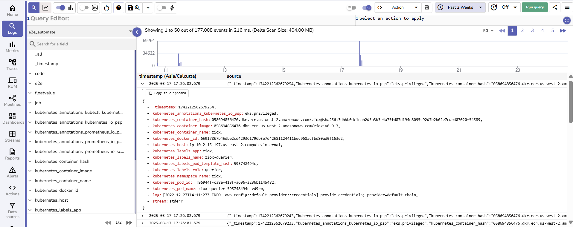 select stream to apply the action