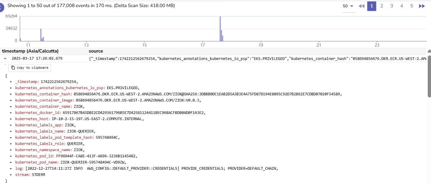 result after applying real-time action on logs