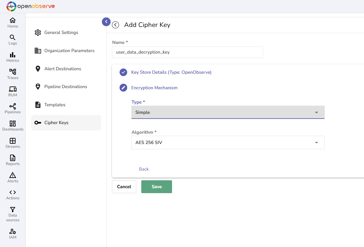 Cipher keys encryption mechanism