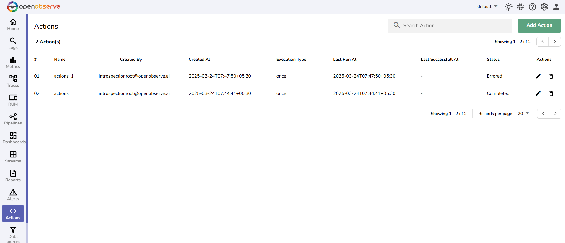 configure the action