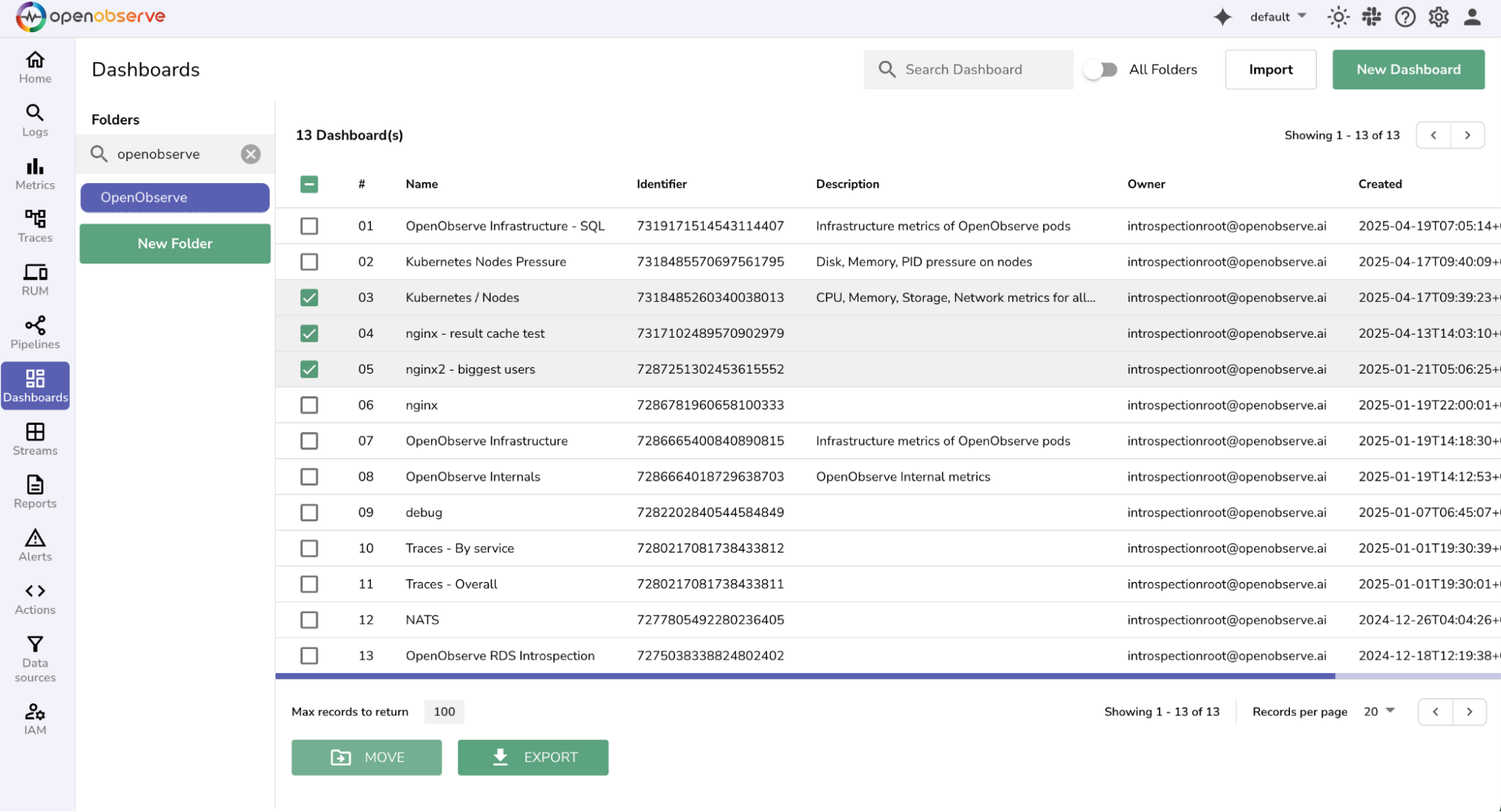Move dashboards in bulk