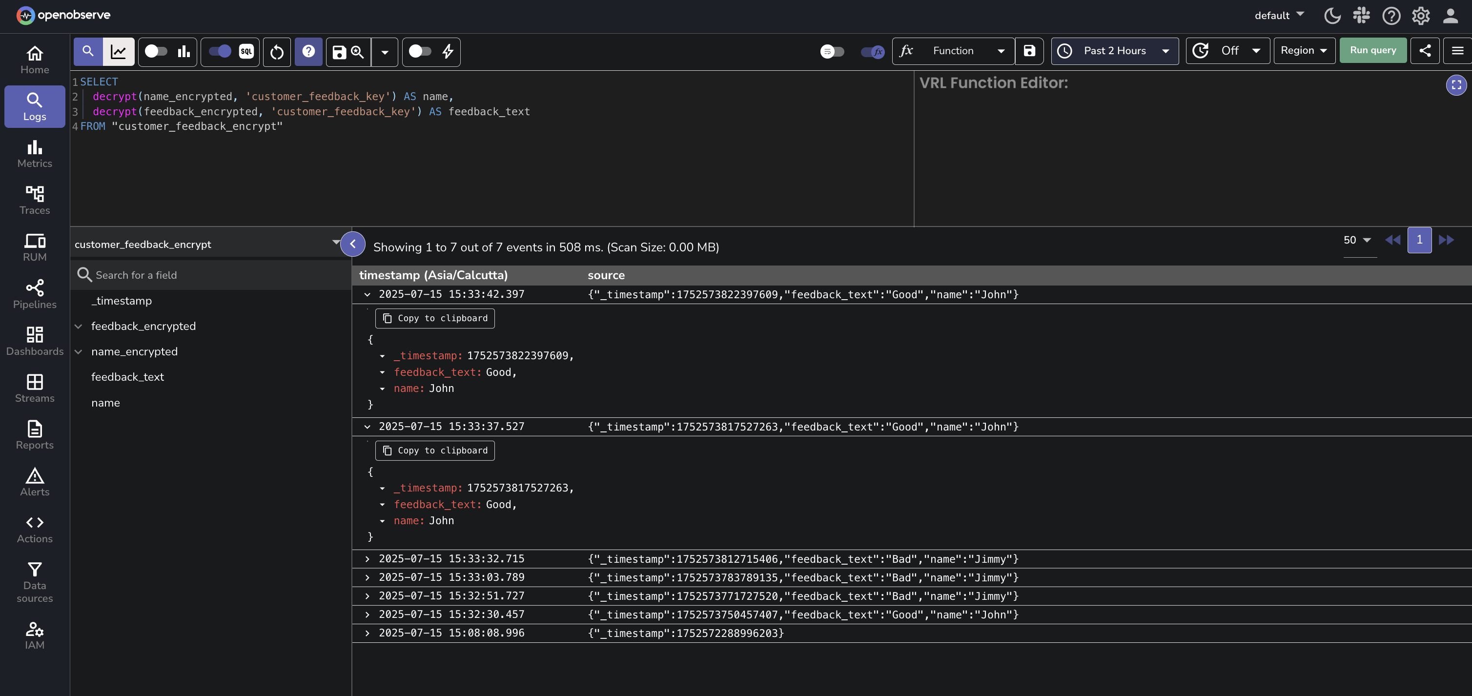 Decrypt multiple fields