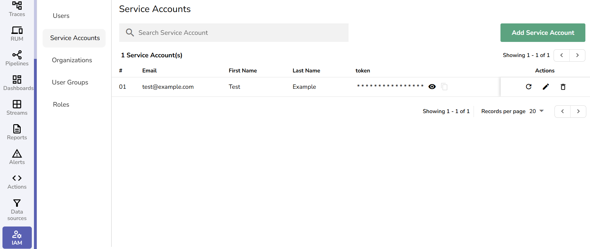 Service accounts in OpenObserve