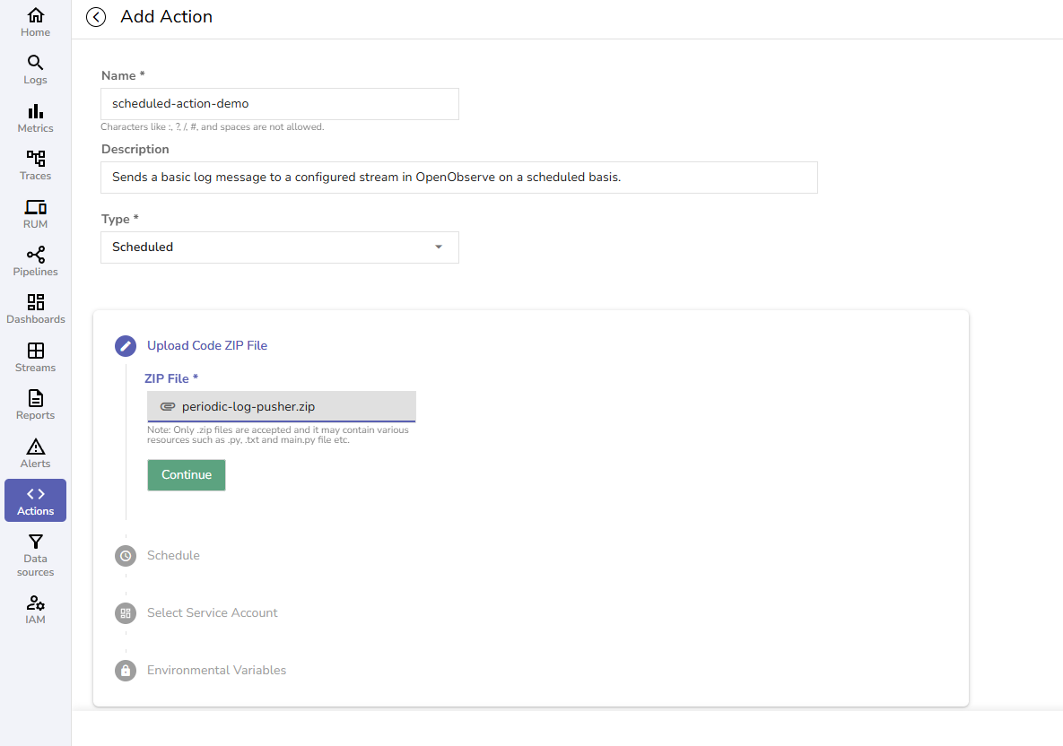 upload action script