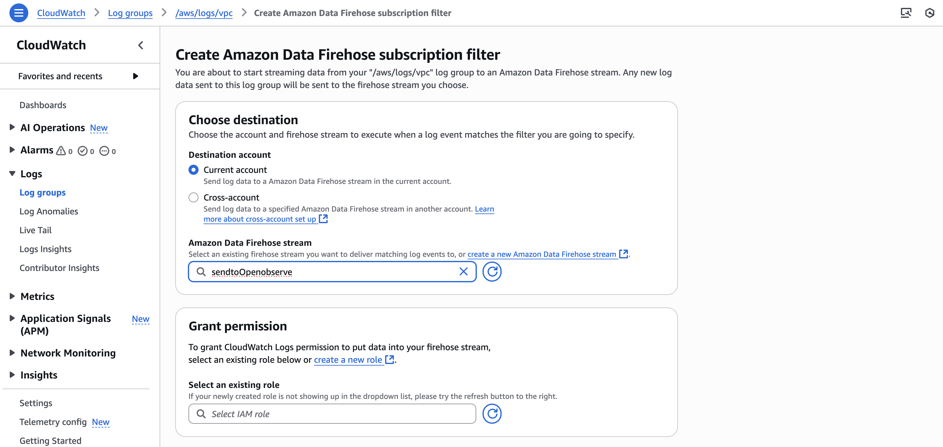 Attach CloudWatch Logs to Firehose