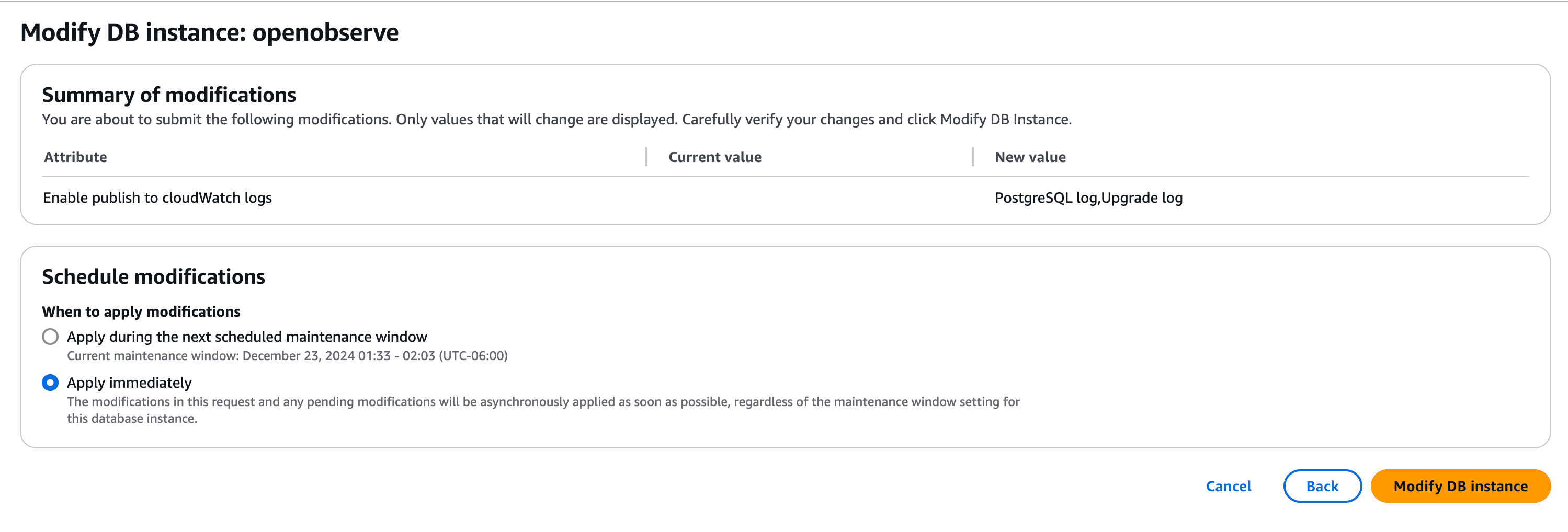 Enable RDS Log Exports